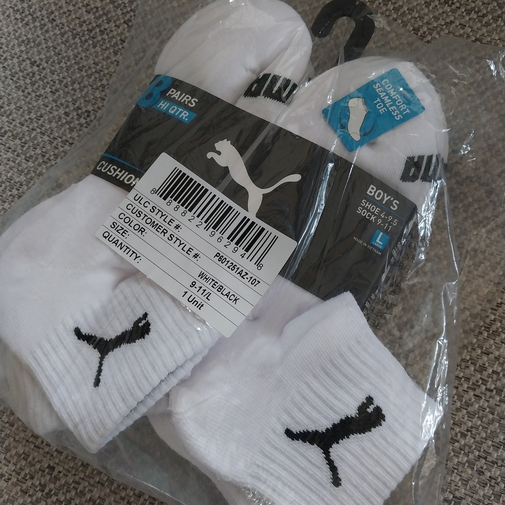 *NEW SEALED BAG* PUMA Boys' High Quarter Crew Socks (8-Pack)